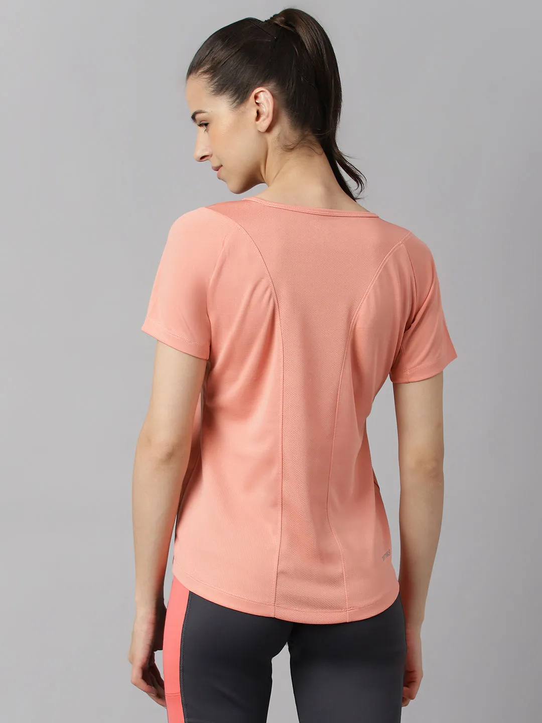 Alcis Women Rosette Anti-Static Slim-Fit Round Neck Sustainable Pro-Run Training T-Shirt
