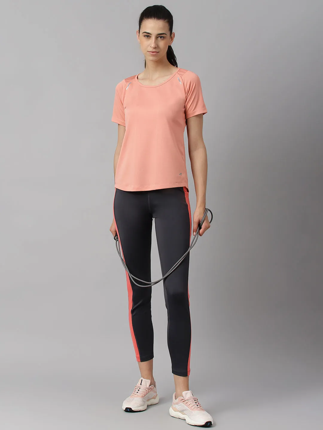 Alcis Women Rosette Anti-Static Slim-Fit Round Neck Sustainable Pro-Run Training T-Shirt