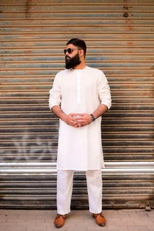 AlifYay Off white Kurta  and white Pajama 2 piece AY-011-cotton