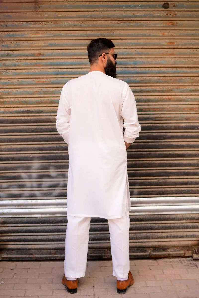 AlifYay Off white Kurta  and white Pajama 2 piece AY-011-cotton