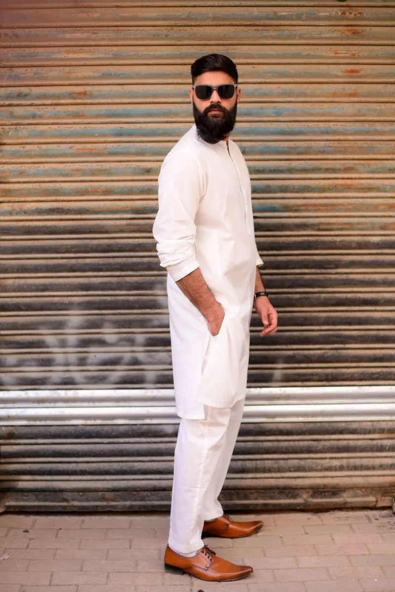AlifYay Off white Kurta  and white Pajama 2 piece AY-011-cotton