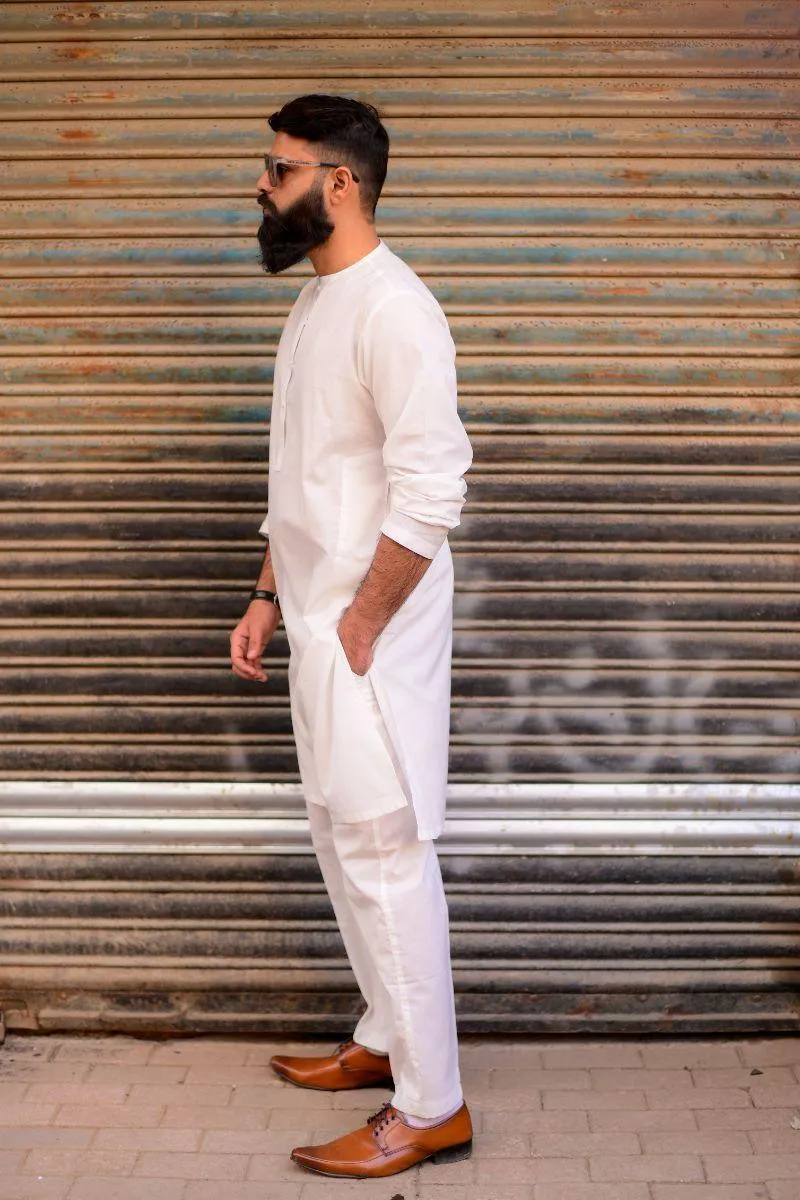 AlifYay Off white Kurta  and white Pajama 2 piece AY-011-cotton