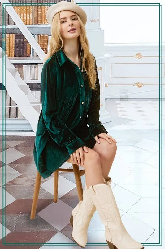 Amethyst Velvet Button Up Dress