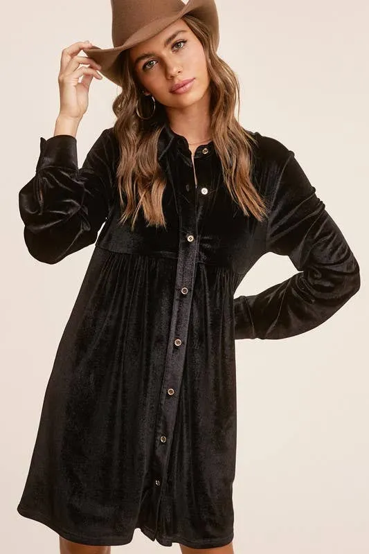 Amethyst Velvet Button Up Dress