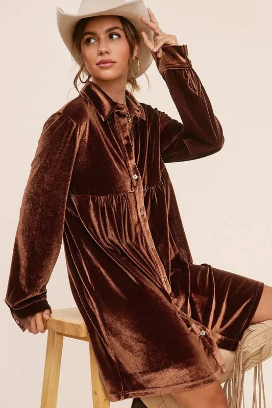 Amethyst Velvet Button Up Dress