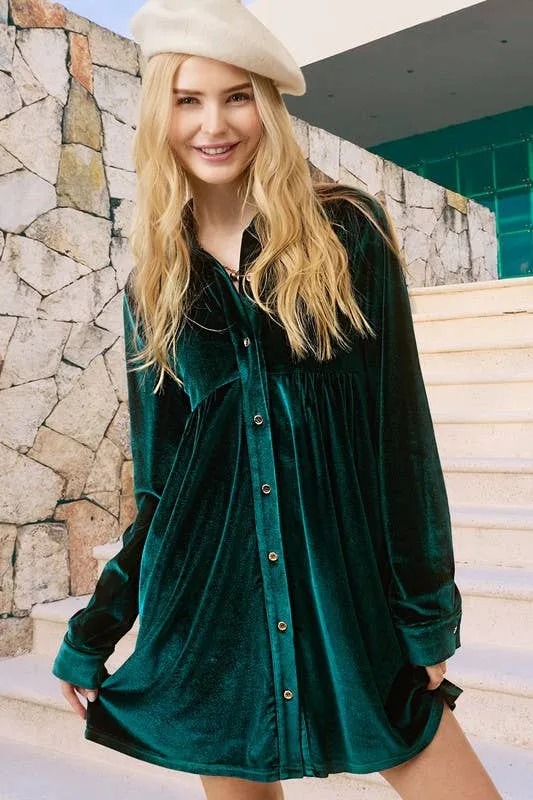 Amethyst Velvet Button Up Dress