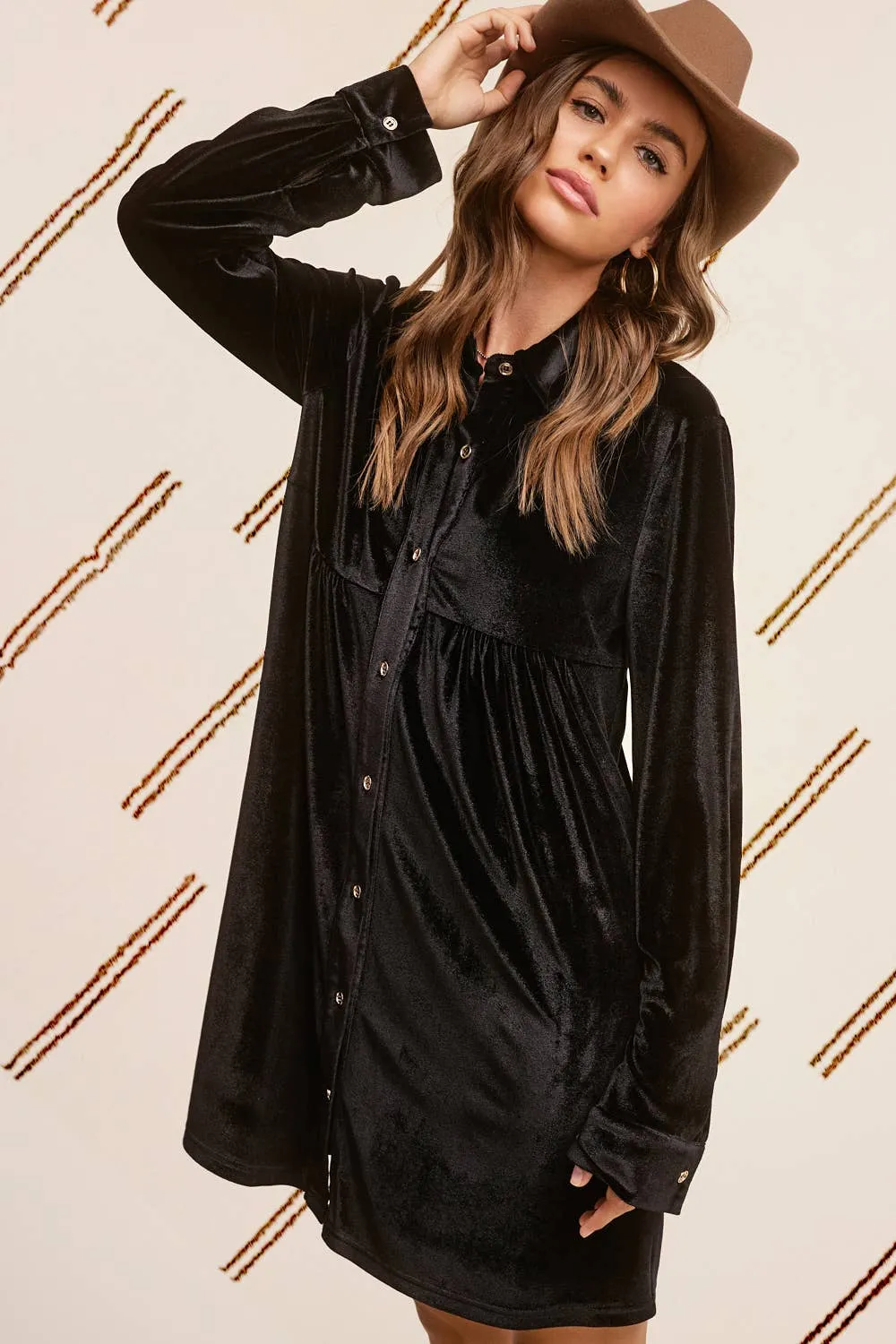 Amethyst Velvet Button Up Dress