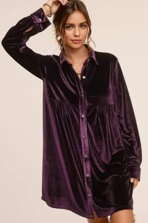 Amethyst Velvet Button Up Dress