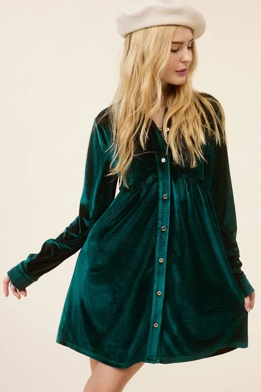 Amethyst Velvet Button Up Dress