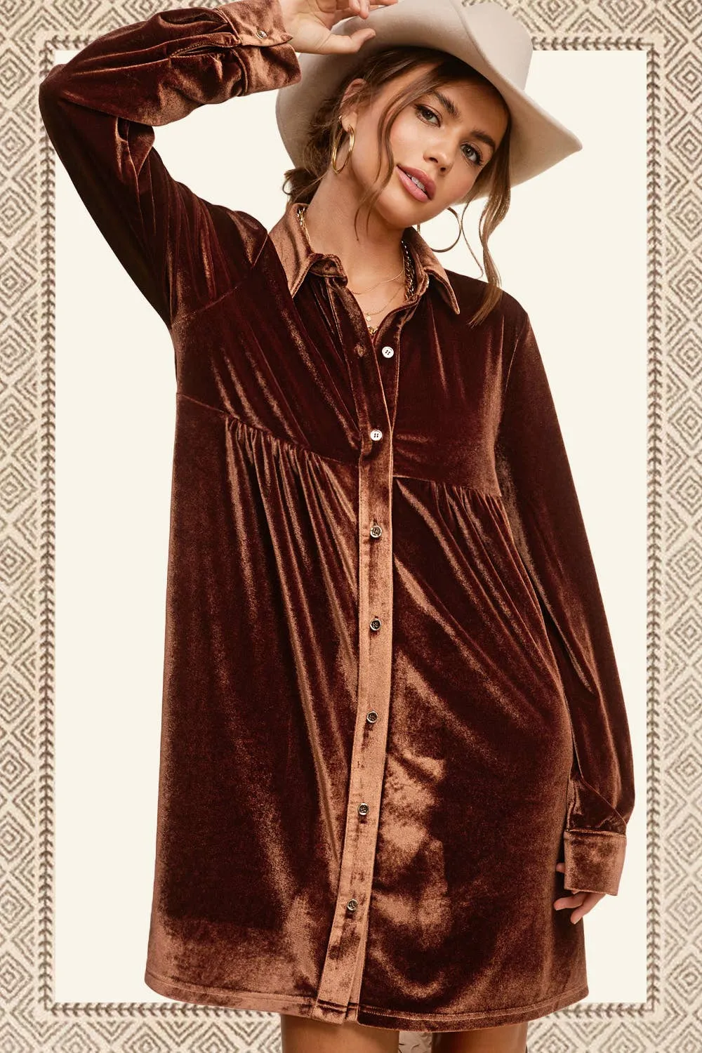 Amethyst Velvet Button Up Dress