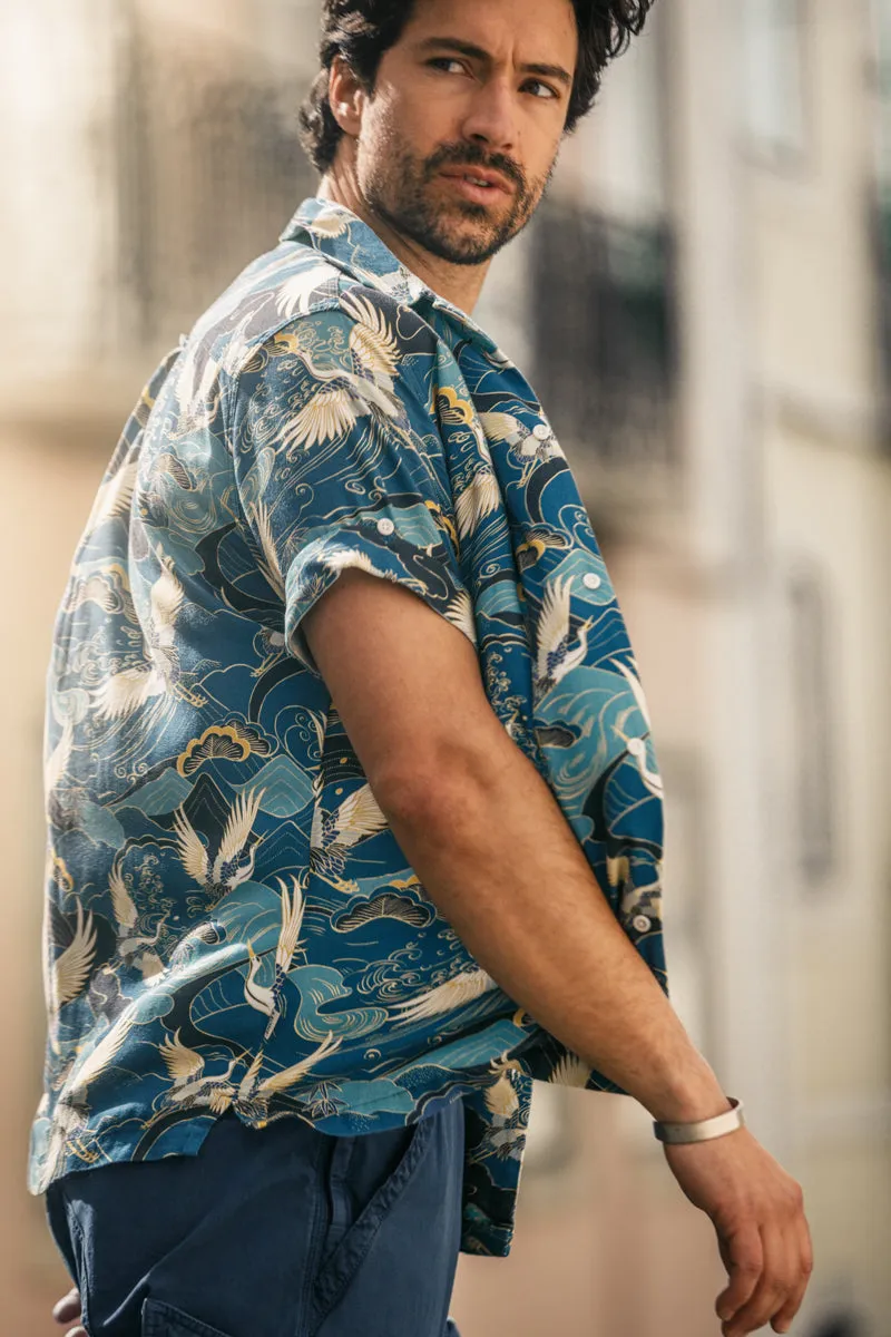 &SONS Aloha Crane Club Shirt Blue