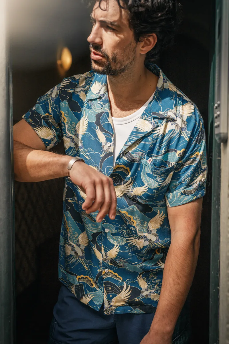 &SONS Aloha Crane Club Shirt Blue