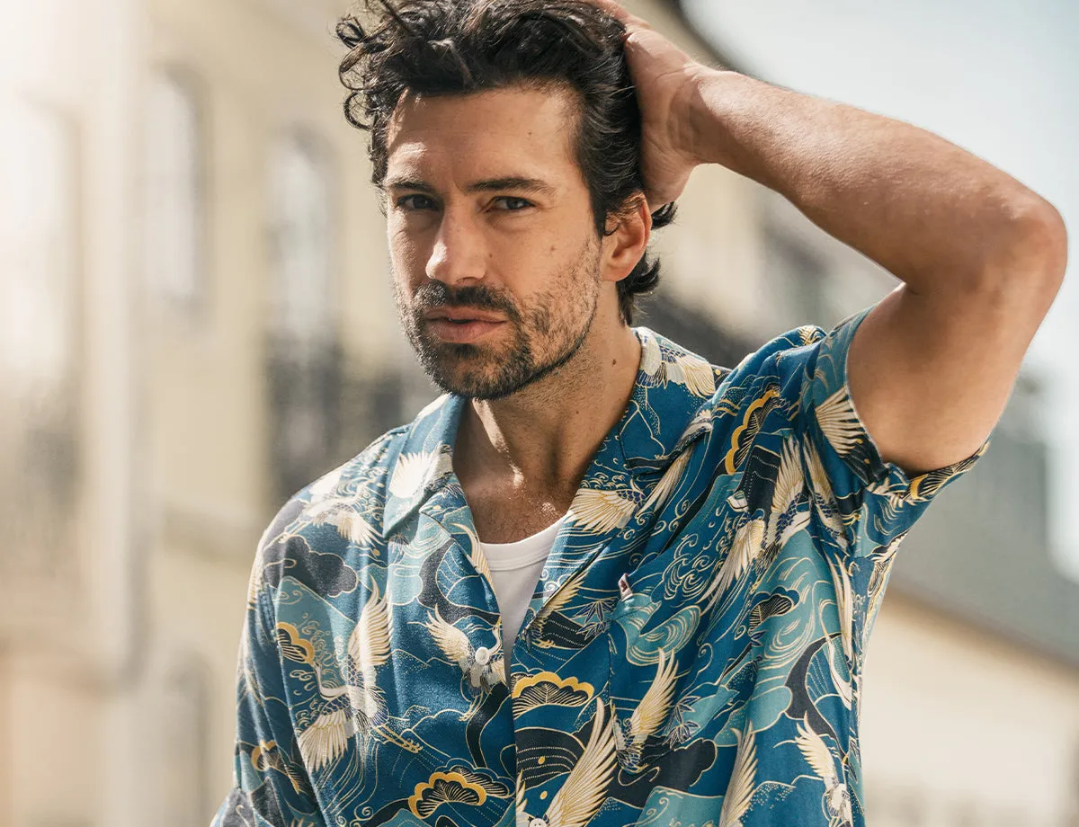 &SONS Aloha Crane Club Shirt Blue