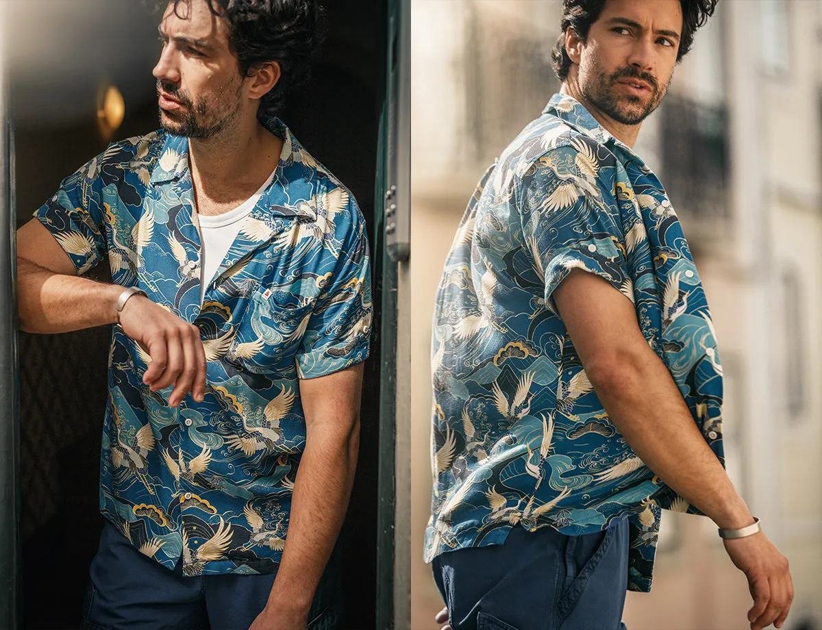 &SONS Aloha Crane Club Shirt Blue