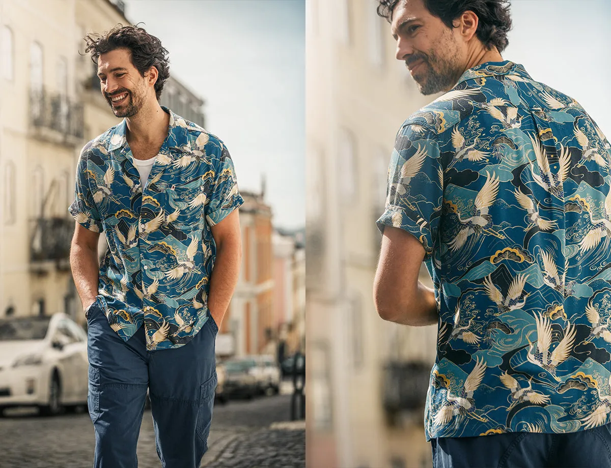 &SONS Aloha Crane Club Shirt Blue