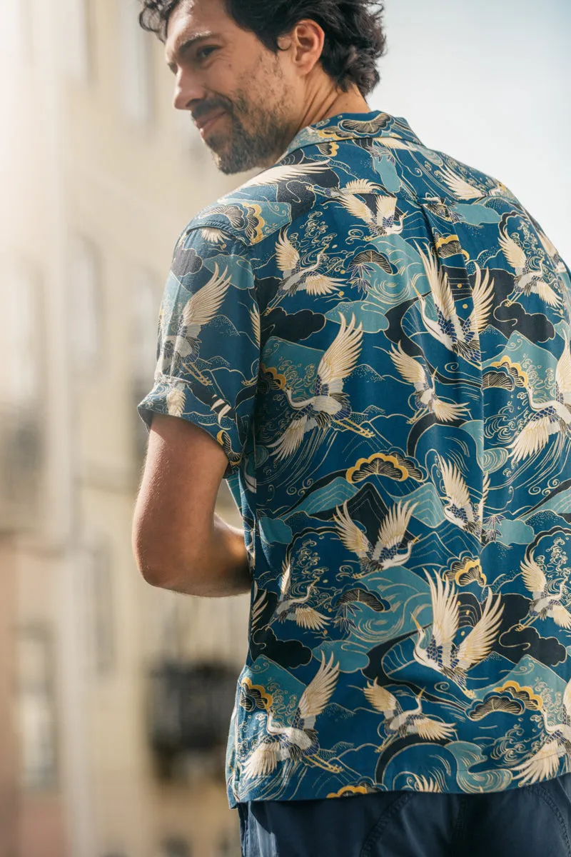 &SONS Aloha Crane Club Shirt Blue