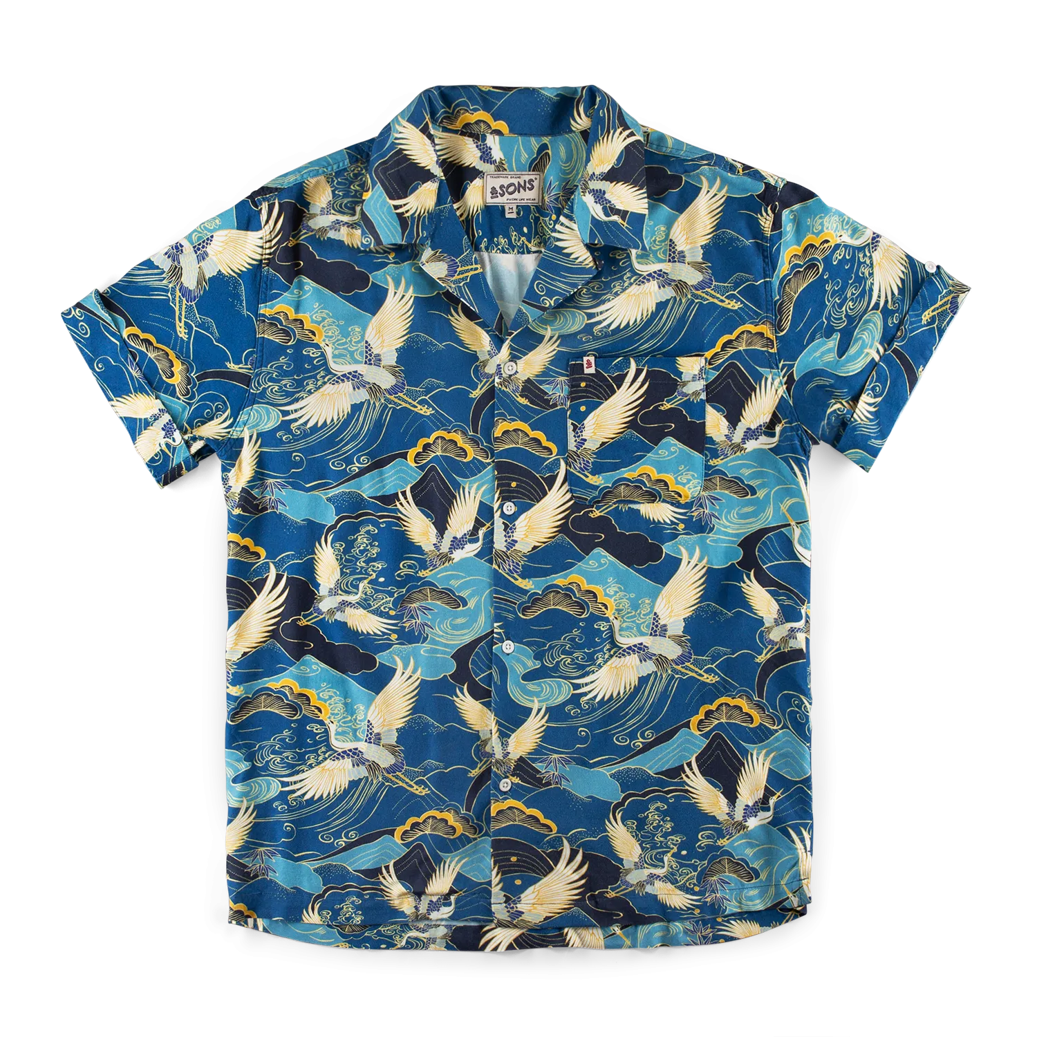 &SONS Aloha Crane Club Shirt Blue