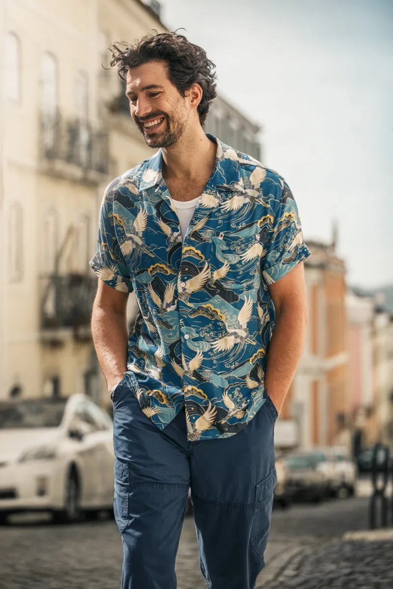&SONS Aloha Crane Club Shirt Blue