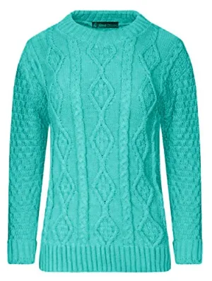 Aqua Ladies Womens New Chunky Diamond Cable Knitted Long Sleeve Sweater Pull Over Jumper Top - Red Olives