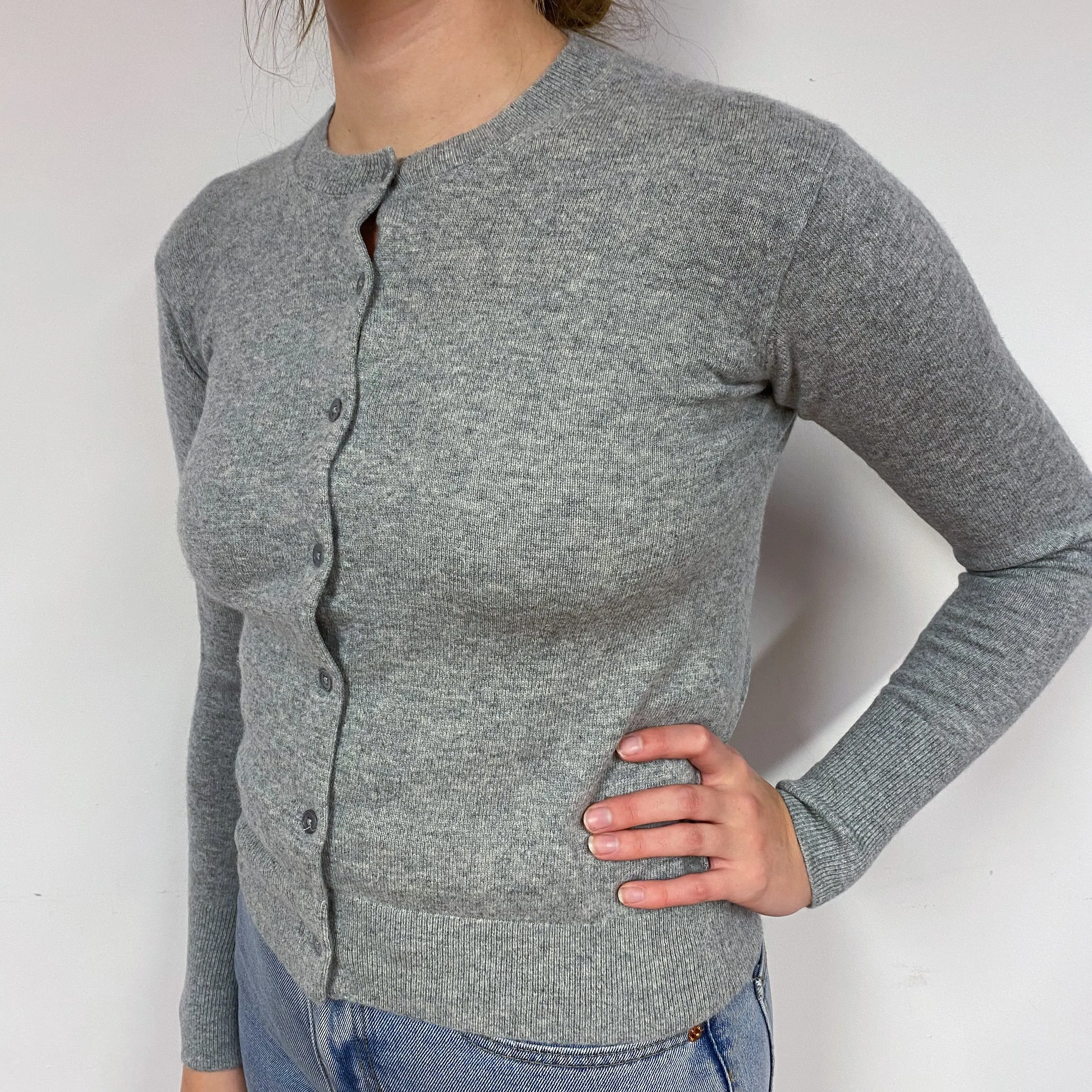 Ash Grey Cashmere Crew Neck Cardigan Small