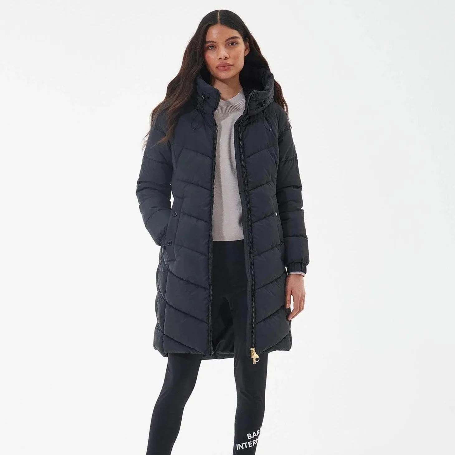 Babour International Boston Longline Quilted Jacket in Black