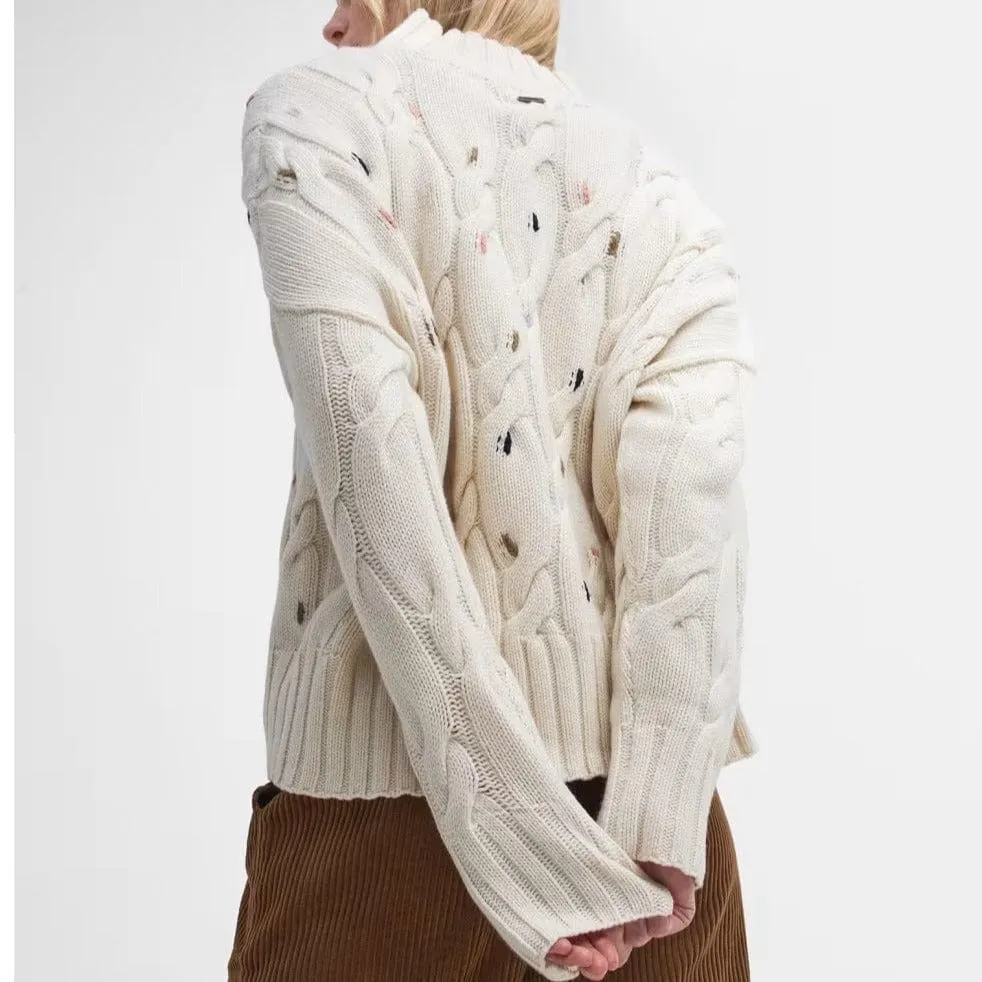 Barbour Fleur Knitted Jumper In Ecru