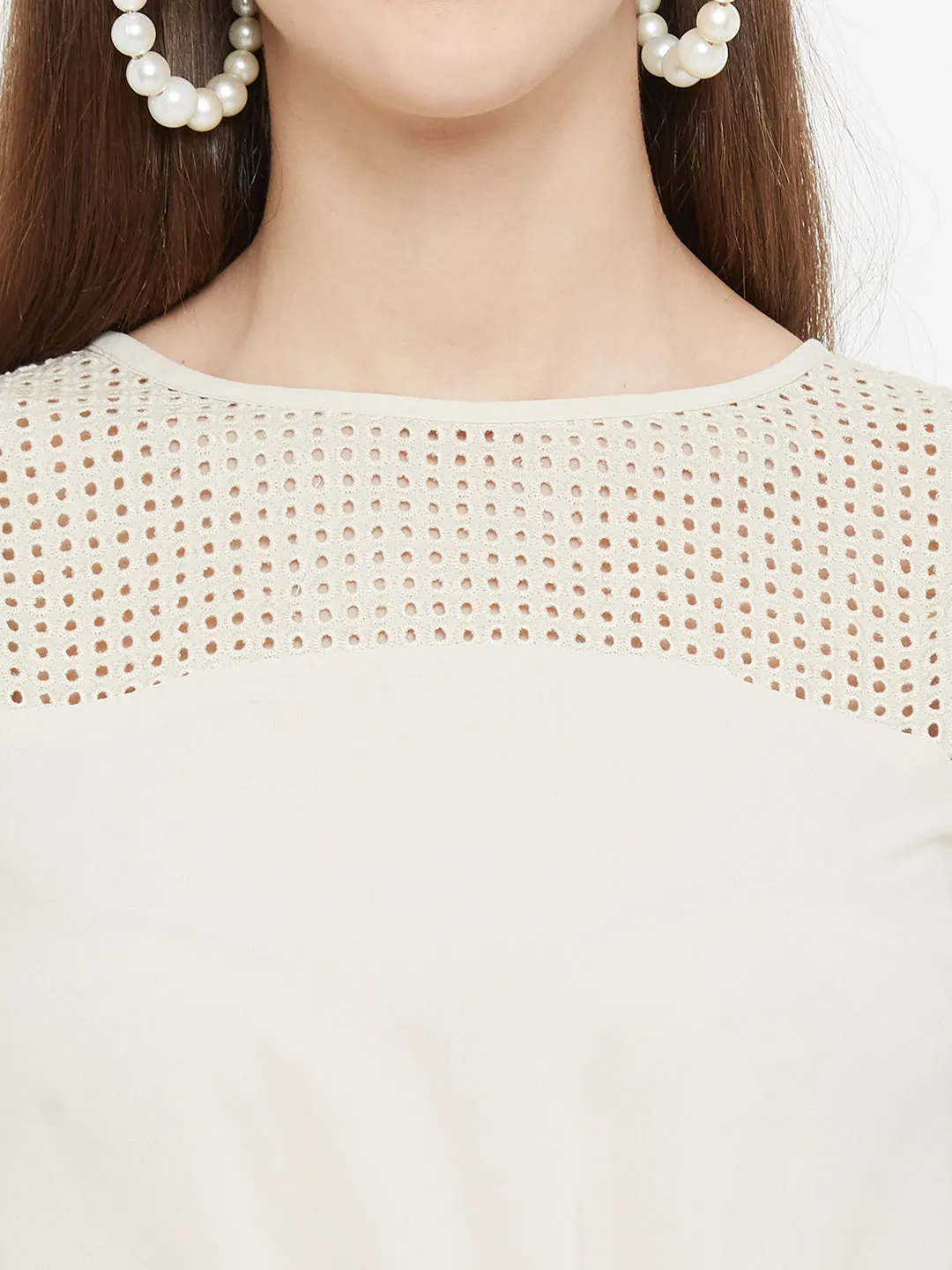 Beige Embroidered Sleeves Top