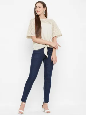Beige Embroidered Sleeves Top