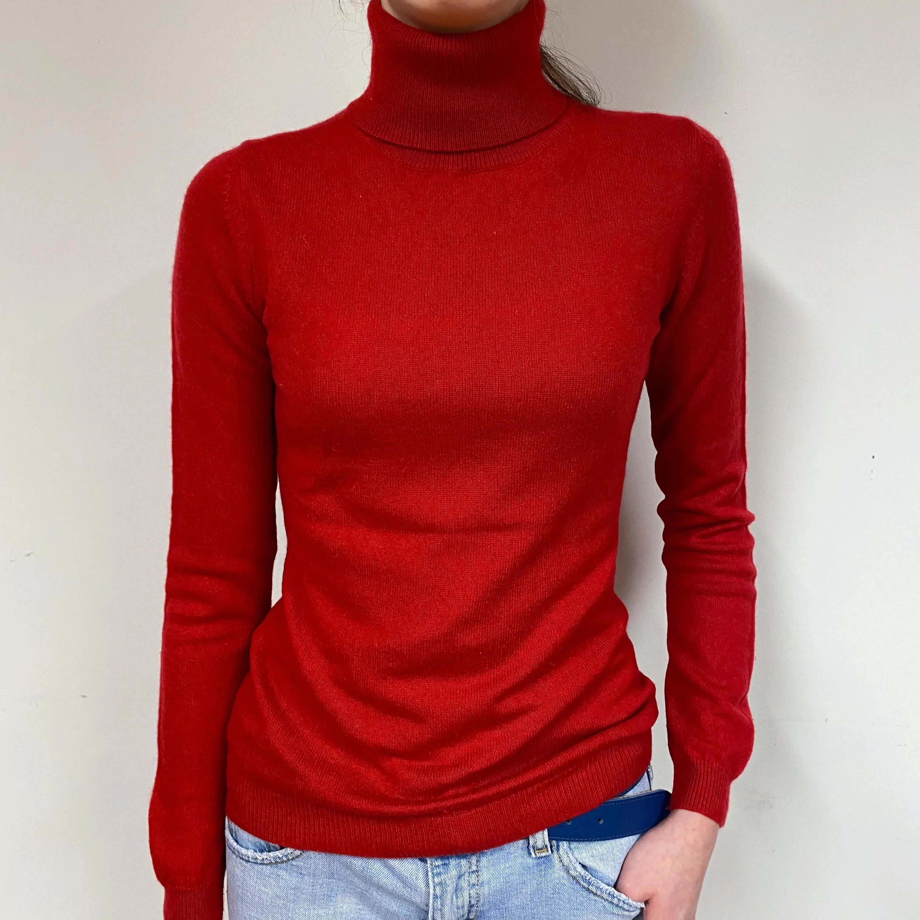 Berry Red Cashmere Polo Neck Jumper Extra Small