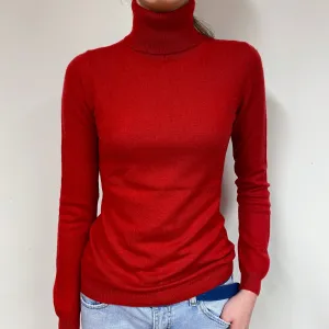 Berry Red Cashmere Polo Neck Jumper Extra Small