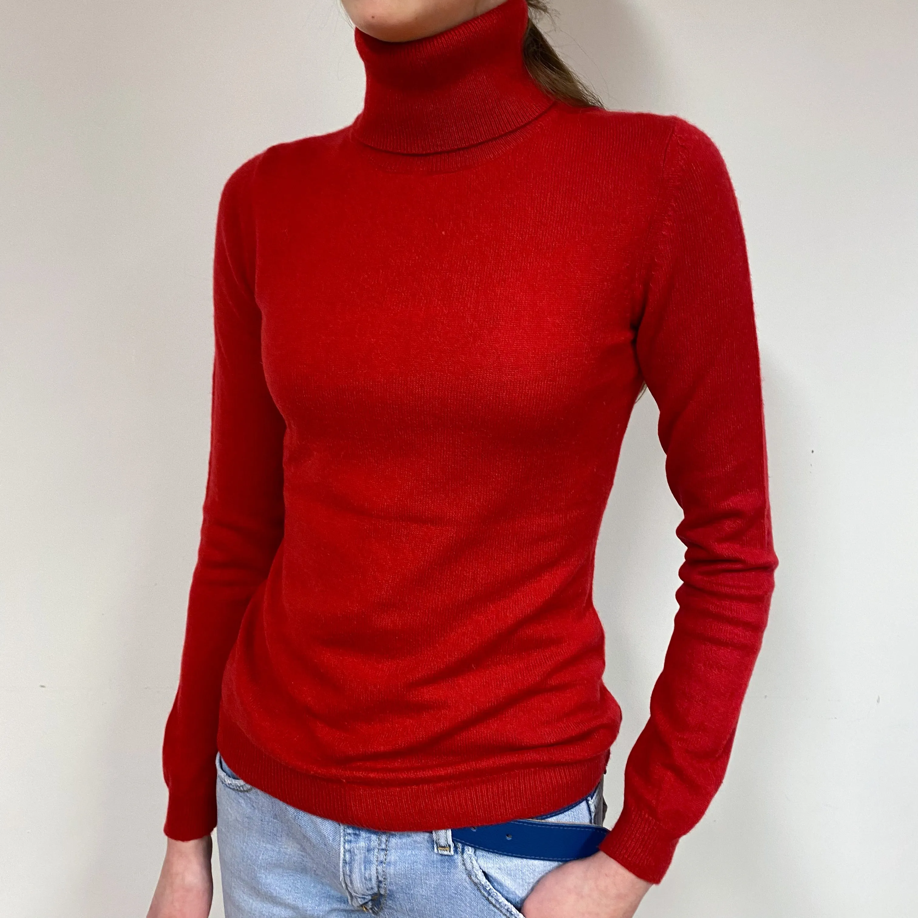 Berry Red Cashmere Polo Neck Jumper Extra Small