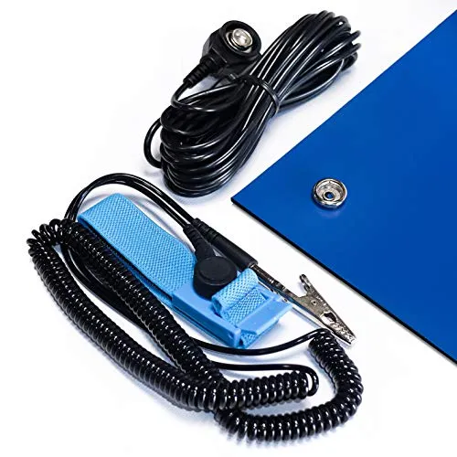Bertech - 2059S-3x8BKT ESD Soldering Mat Kit, 3 Feet Wide x 8 Feet Long x 0.06 Inches Thick, Blue, Includes a Wrist Strap and Grounding Cord, RoHS and REACH Compliant (Assembled in USA)