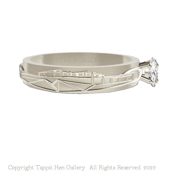 BESPOKE EDINBURGH CASTLE ENGAGEMENT RING IN WHITE GOLD