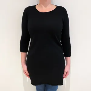 Black 3/4 Sleeve Cashmere Crew Neck Dress Large