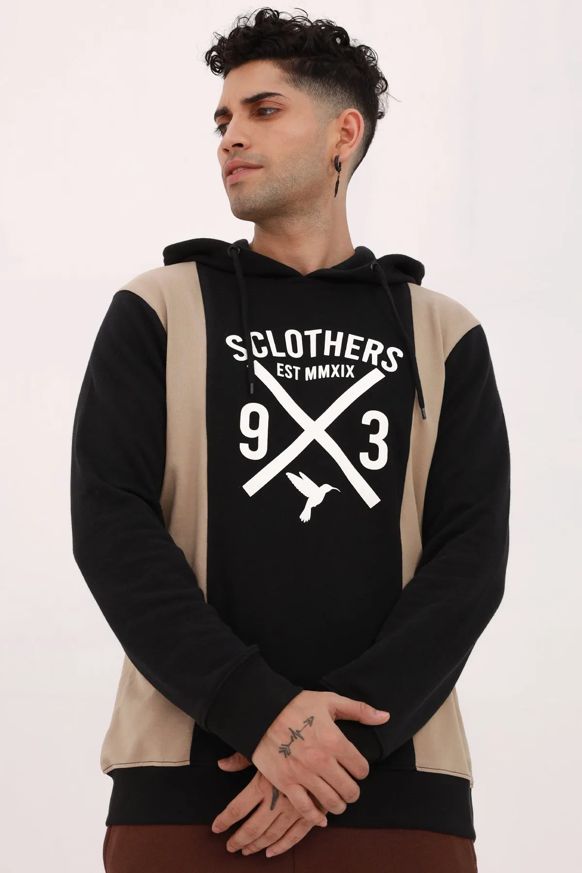 Black & Taupe Graphic Hoodie - W22 - MH0051R