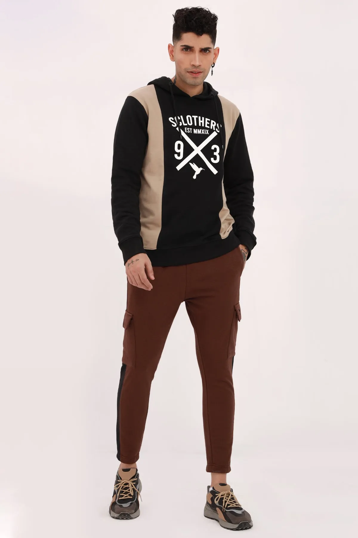Black & Taupe Graphic Hoodie - W22 - MH0051R