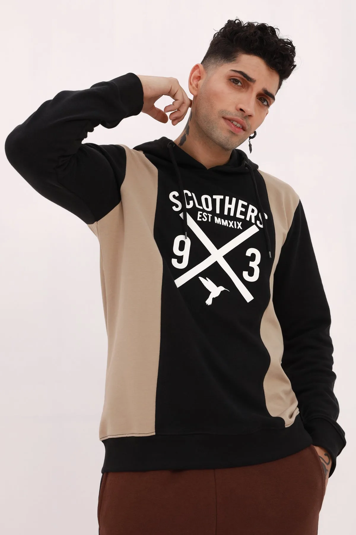 Black & Taupe Graphic Hoodie - W22 - MH0051R