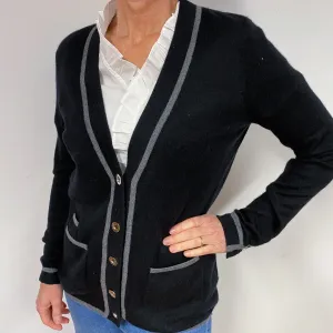 Black and Grey Cashmere V-Neck Cardigan Medium