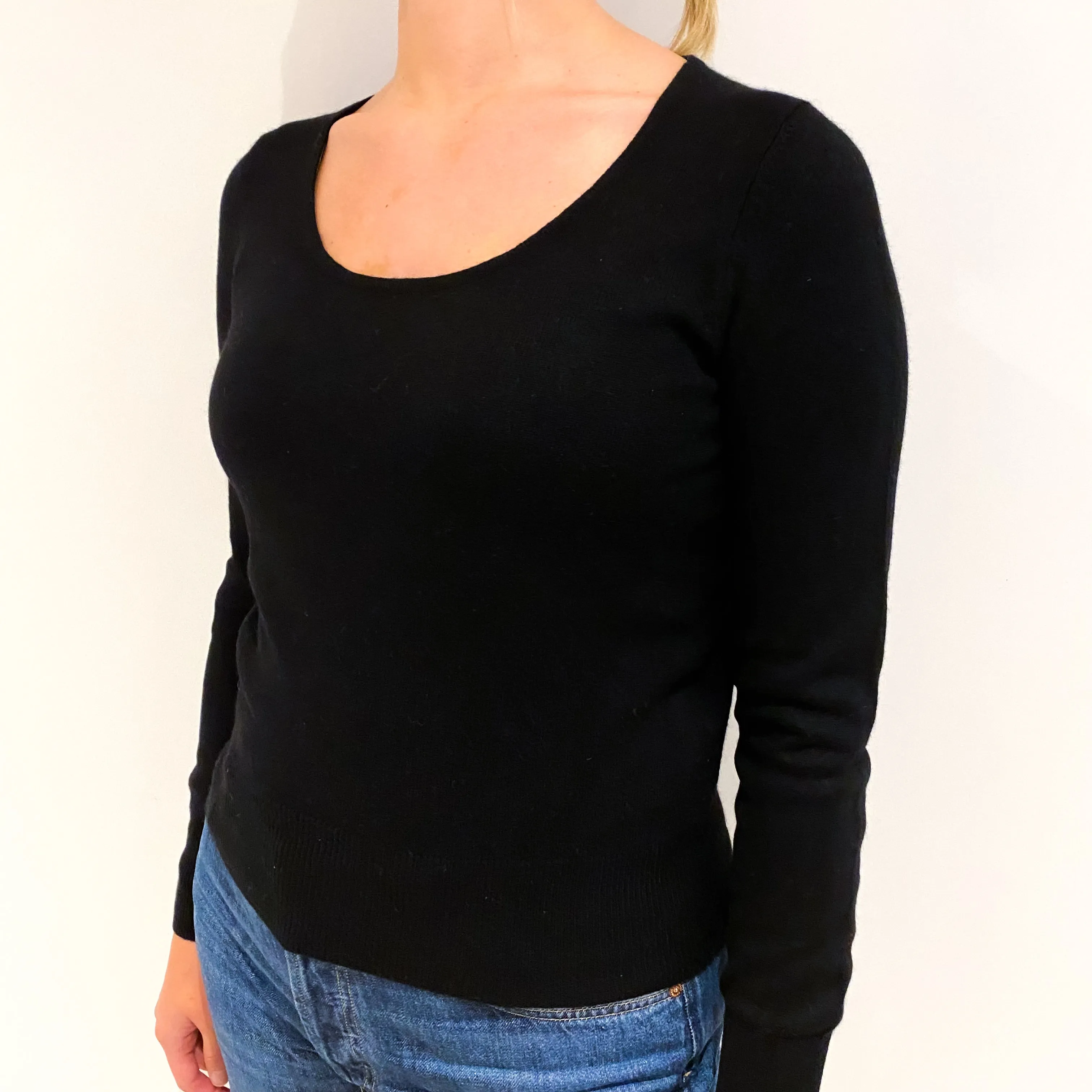 Black Cashmere Keyhole Scoop Neck Jumper Small