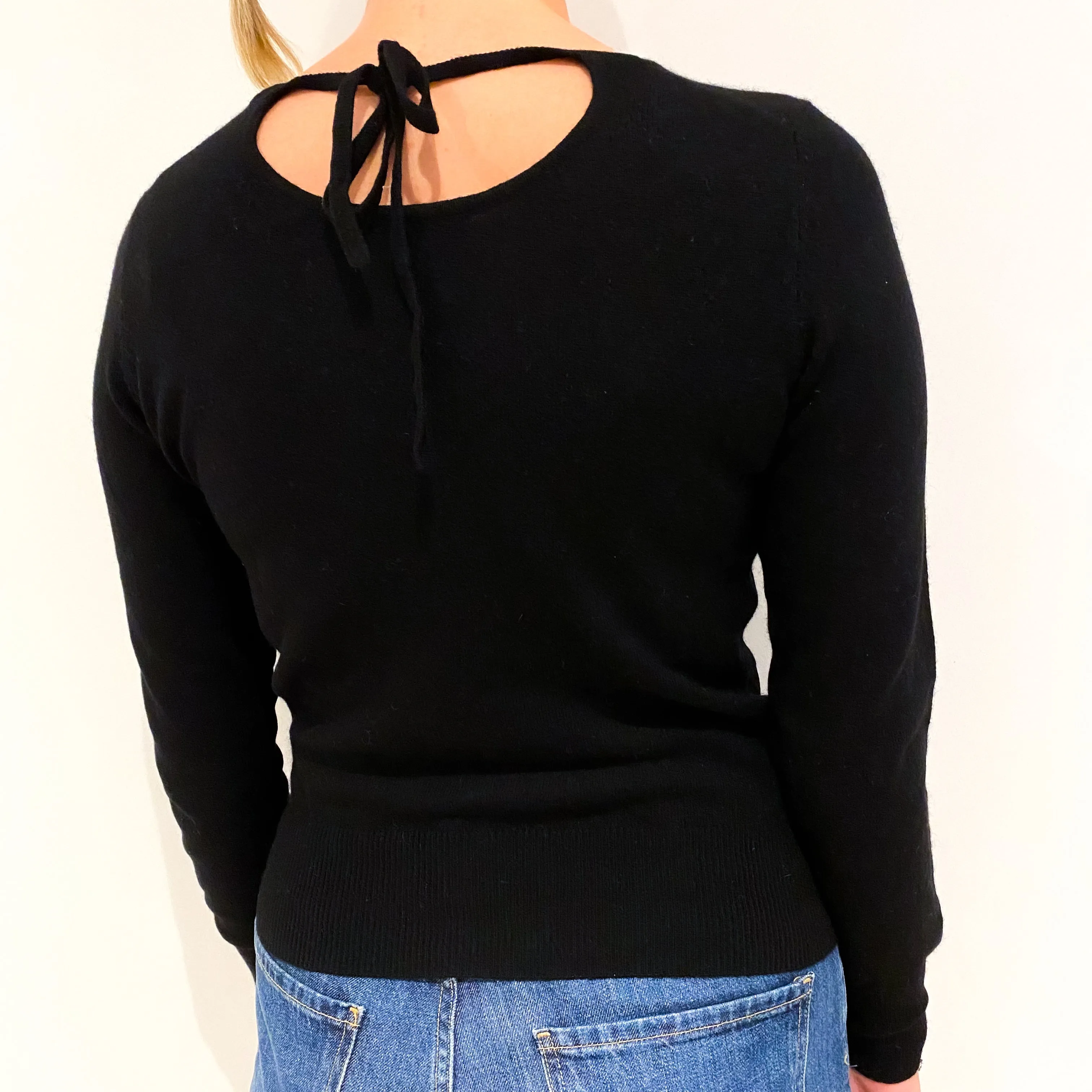 Black Cashmere Keyhole Scoop Neck Jumper Small