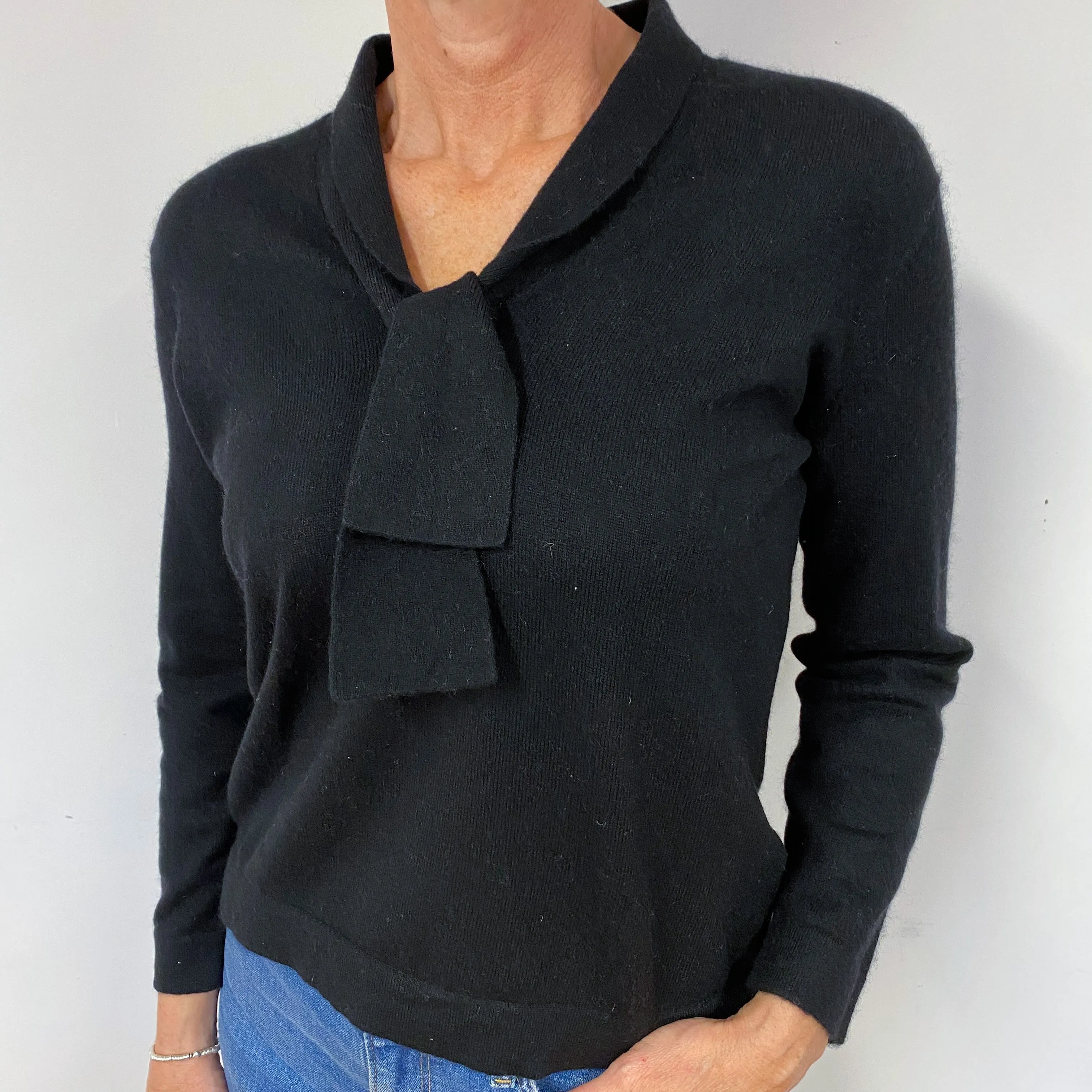 Black Cashmere Tie Neck Jumper