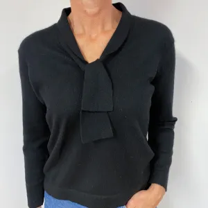 Black Cashmere Tie Neck Jumper