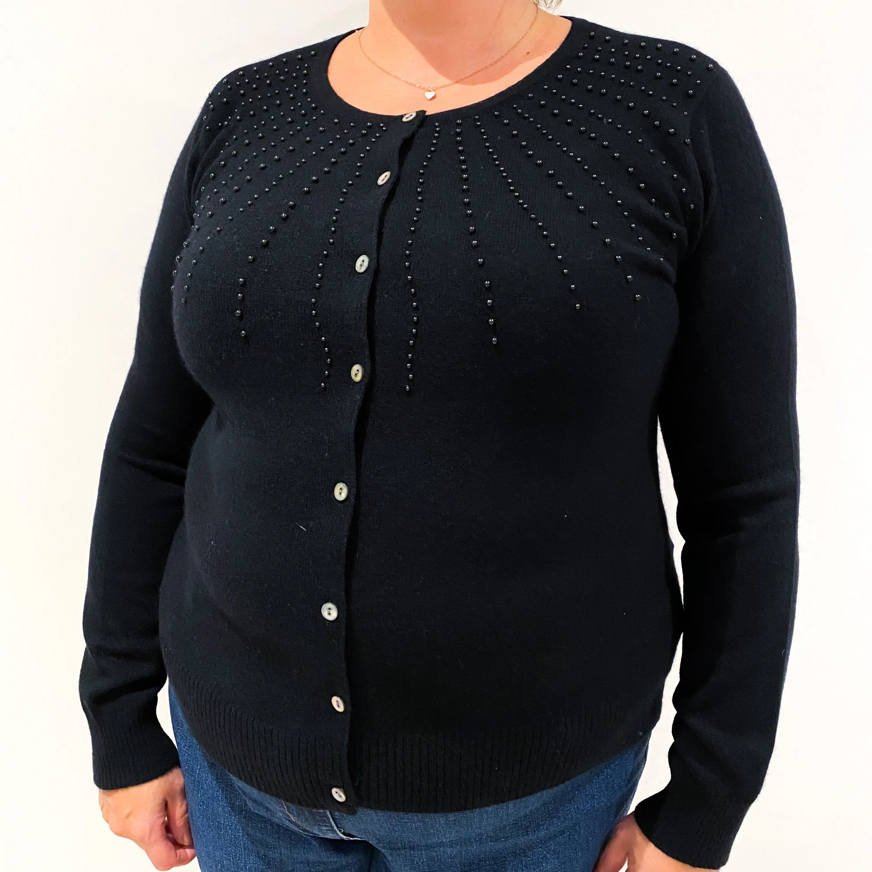 Black Embellished Cashmere Cardigan Extra Large