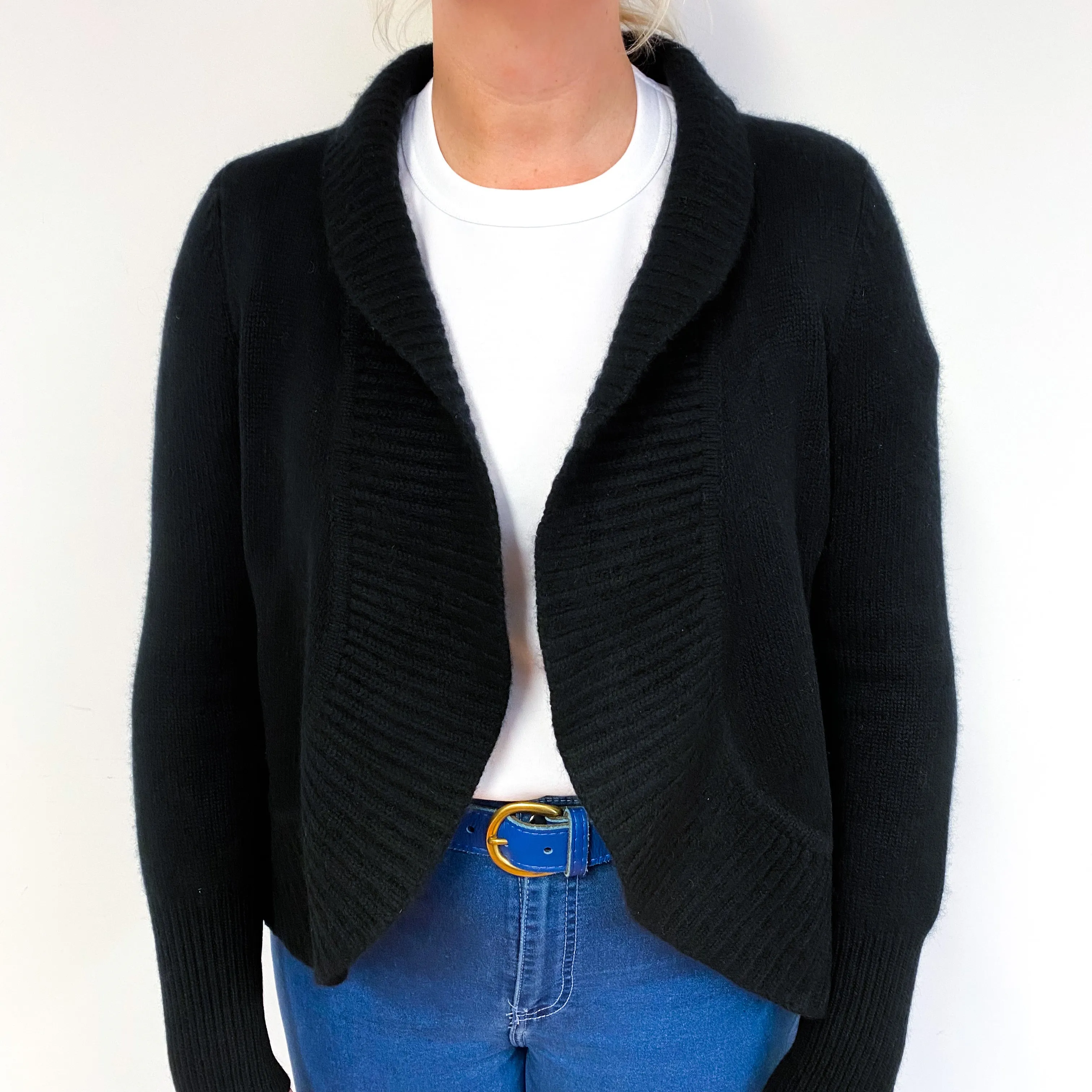 Black Heavy Knit Cashmere Edge to Edge Cardigan Large
