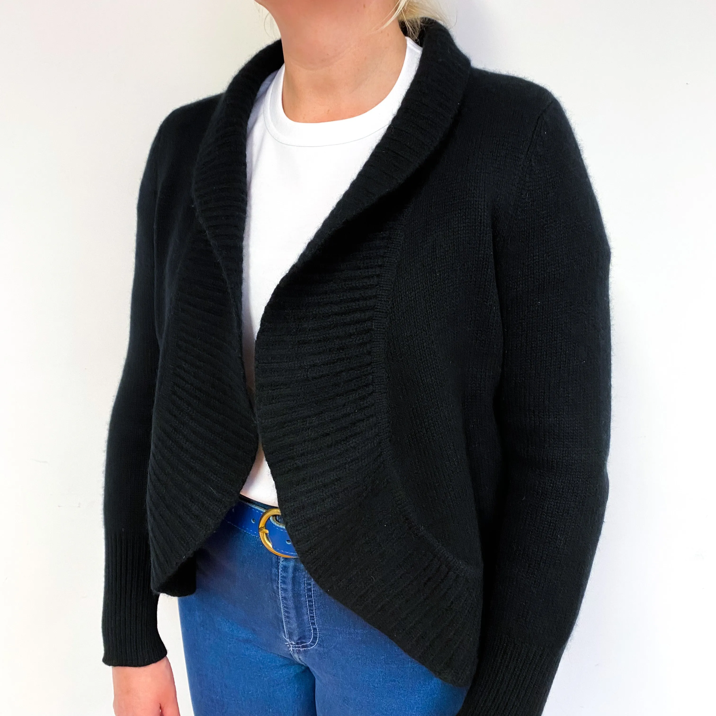 Black Heavy Knit Cashmere Edge to Edge Cardigan Large