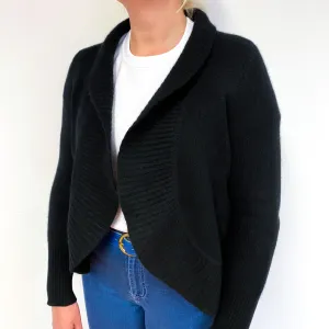 Black Heavy Knit Cashmere Edge to Edge Cardigan Large