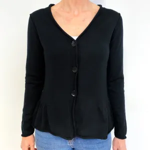 Black Ruffle Hem Cashmere V-Neck Cardigan Medium