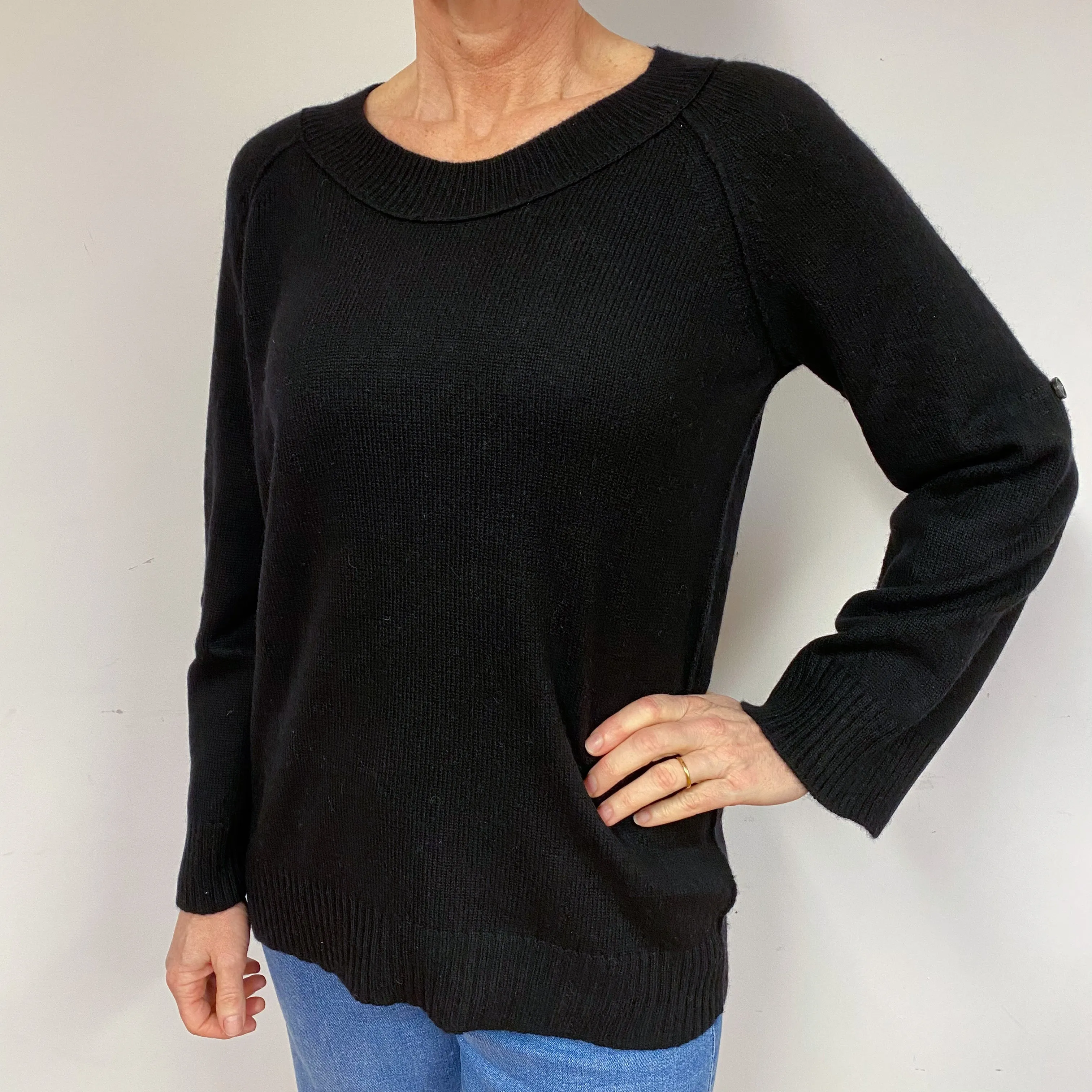 Black Slouchy Cashmere Crew Neck Jumper Medium