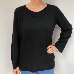 Black Slouchy Cashmere Crew Neck Jumper Medium