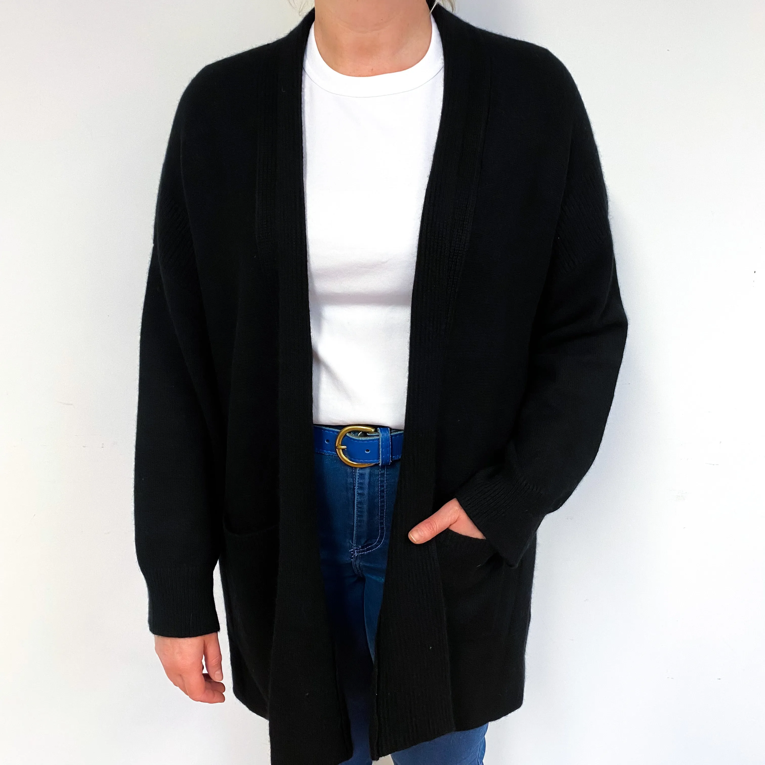 Black Slouchy Cashmere Edge to Edge Cardigan Large